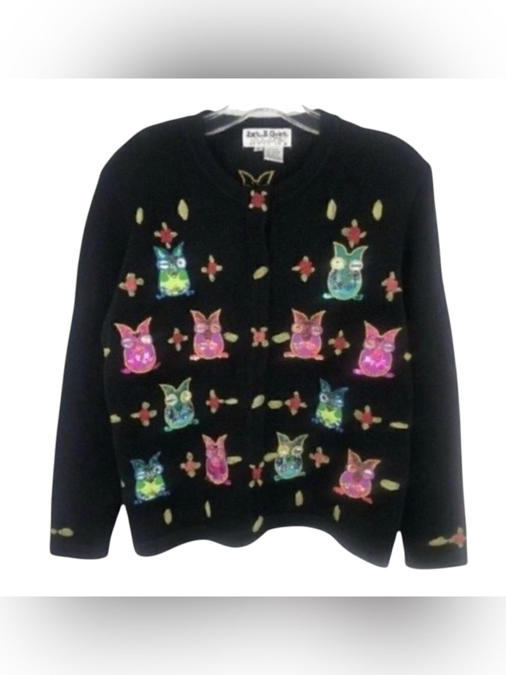 JACK B Quick Owl Sweater Women's embellished beads sequins embroidered medium